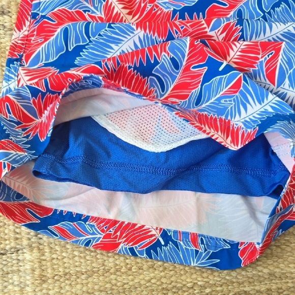 Tropical Red and Blue Men's Swim Trunks - Picture 4 of 5